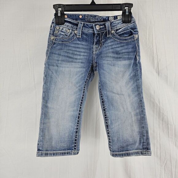 Miss Me Girls Size 10 YI7177P3 Spade Embroidered Capri Rhinestone - Picture 1 of 8